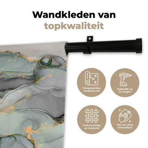 Goud - Marmer - Groen - luxe - Glitter - Marmerlook Wandkleed katoen klein -sfeer2