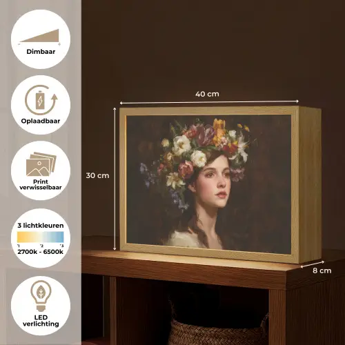 Portret - Vrouw - Bloemen Light Box met batterij (Wandlamp) middel -USP_websiteoverzichtNL