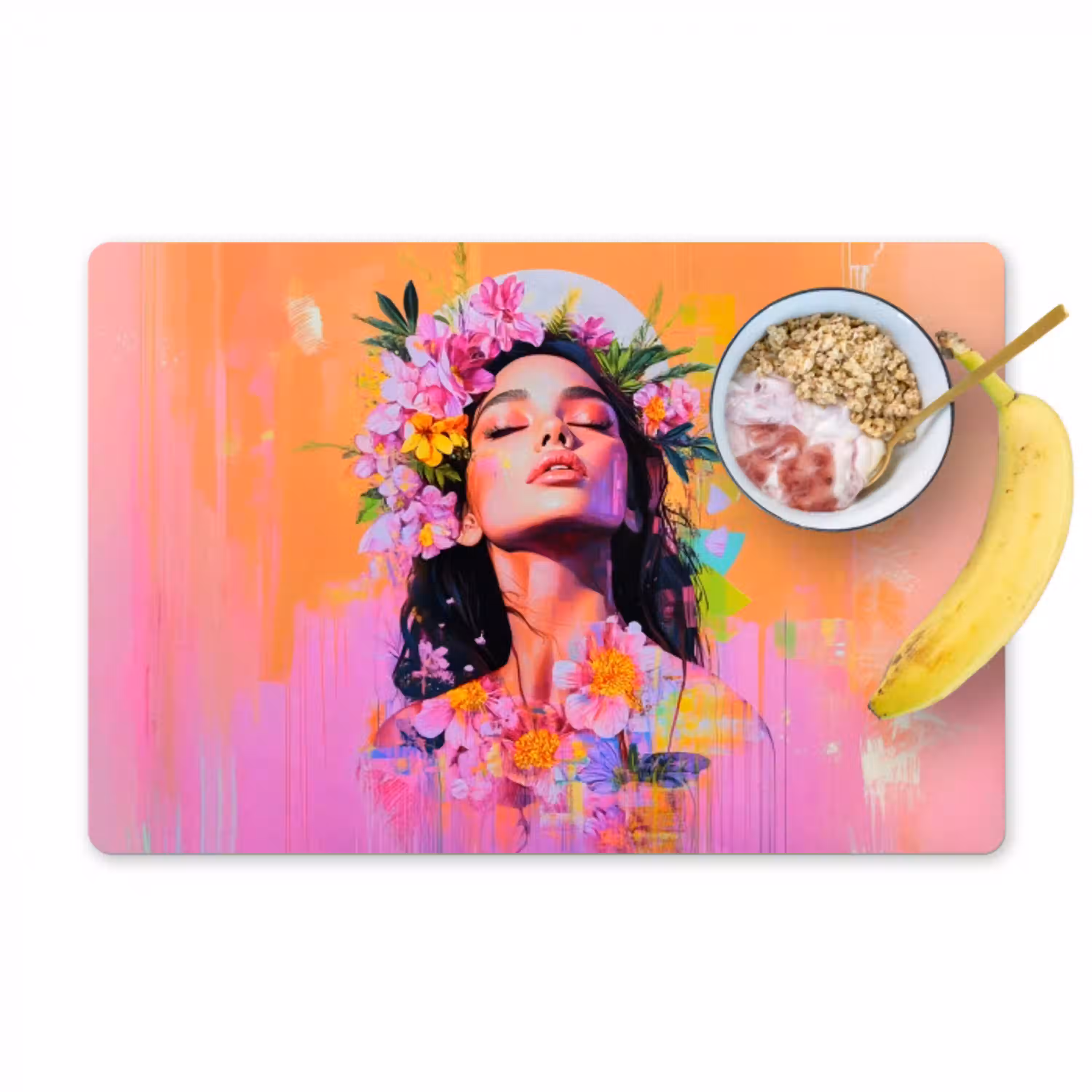 Portret - Bloemenkroon - Vrouw Placemat vinyl groot -zzzproduct_Kitchenyeah-website