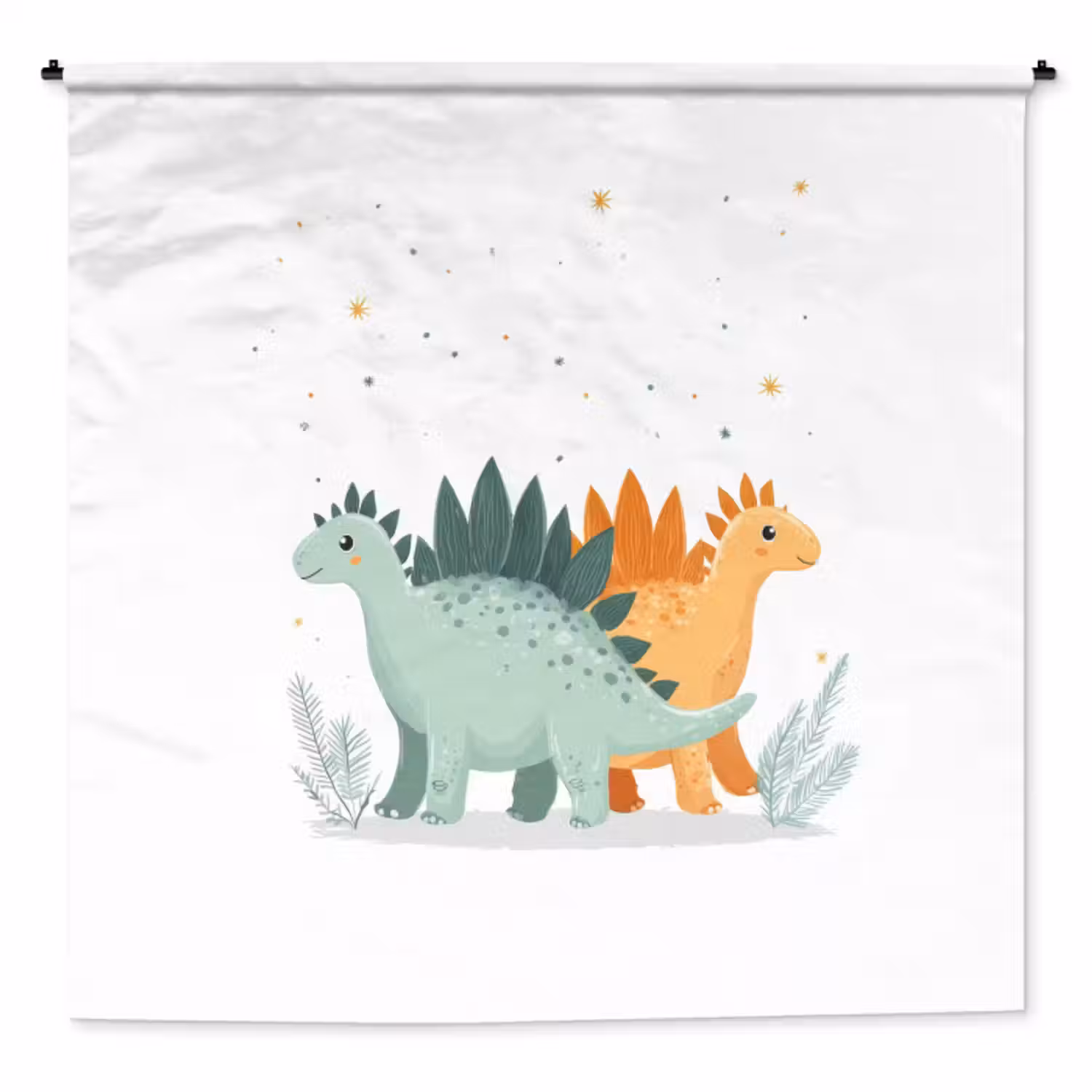 Wandkleed - Planten - Sterren - Dinosaurussen - Oranje