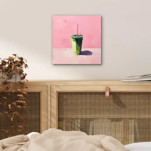 Beker - Rietje - Minimalistisch - Groen aluminium wit klein -sfeer3