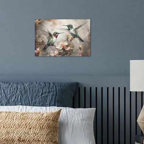 Kolibrie - Vogels - Bloemen - Planten poster papier klein -sfeer2