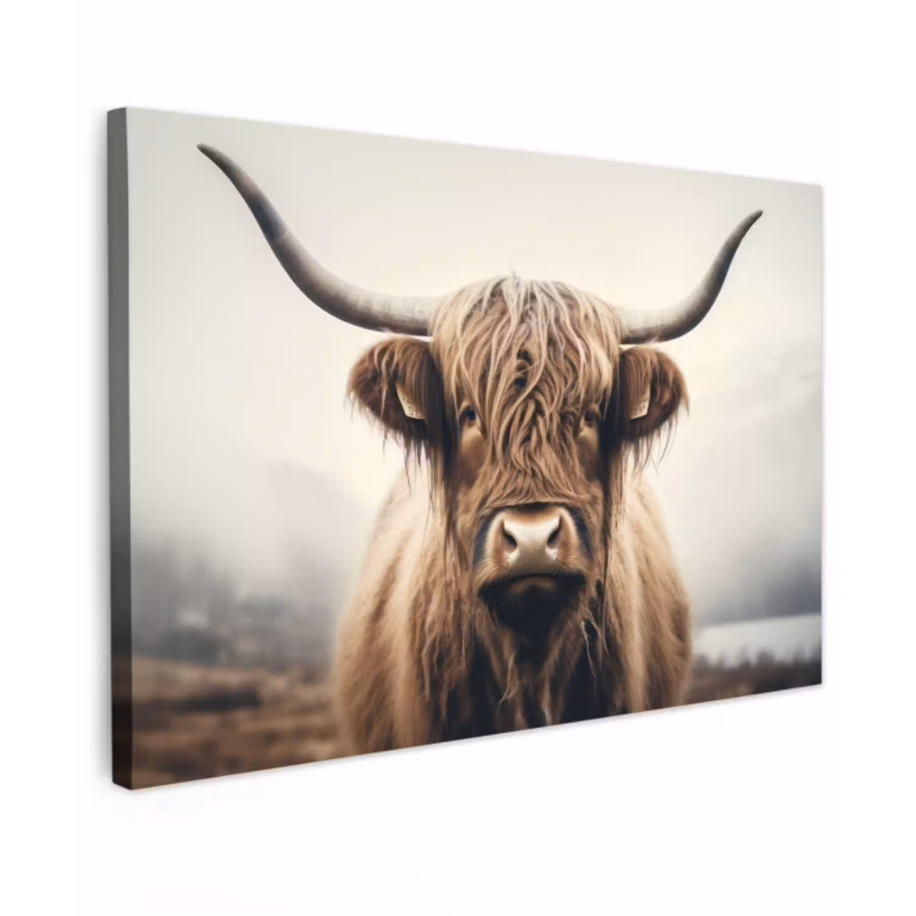 Schotse hooglander - Hoorns - Landschap canvas 2cm klein -z3d