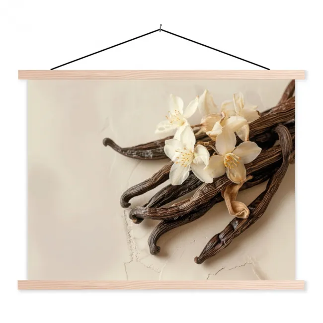 Vanille - Bloemen - Beige textielposter latten blank klein -3d