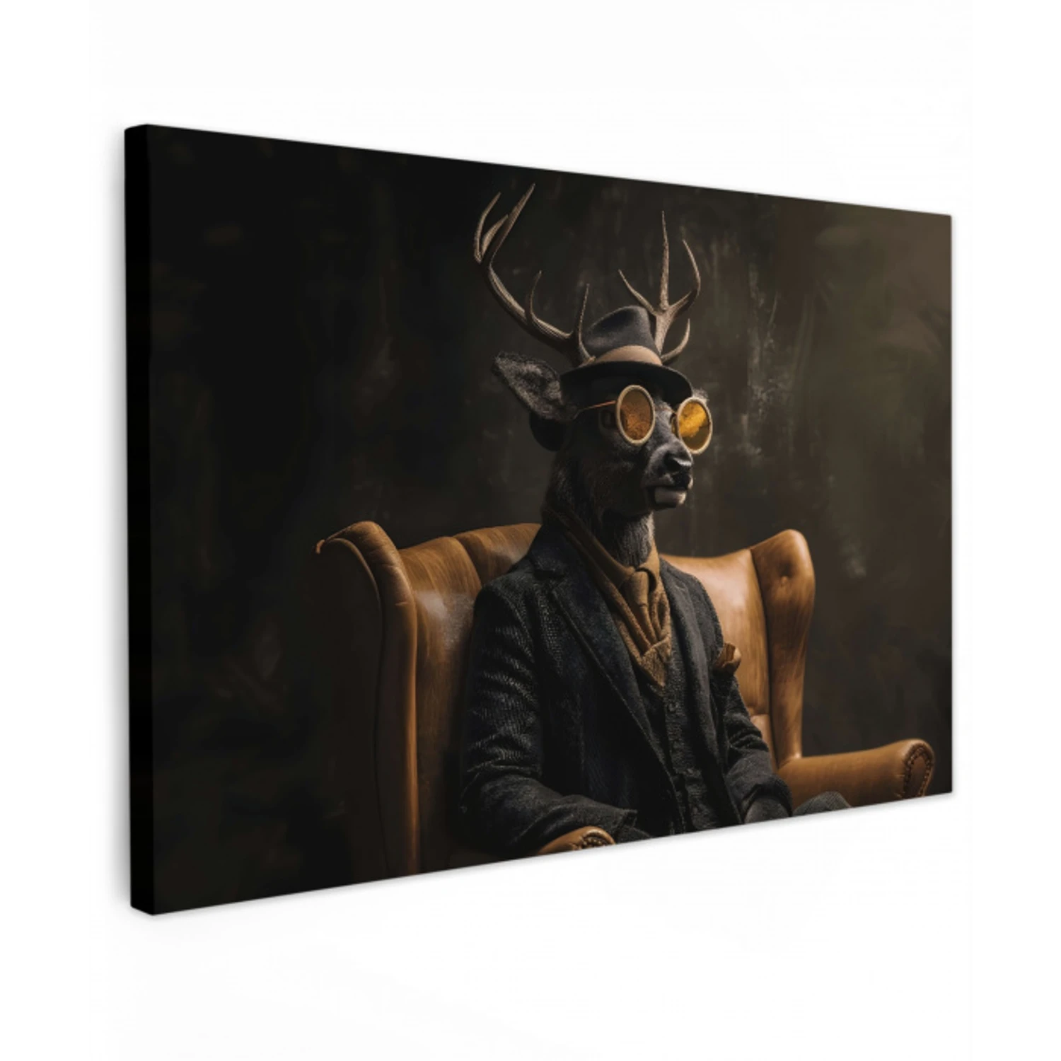 Hert - Zonnebril - Zwart - Pak Tuinposter op houten frame 2 cm dik klein -3d