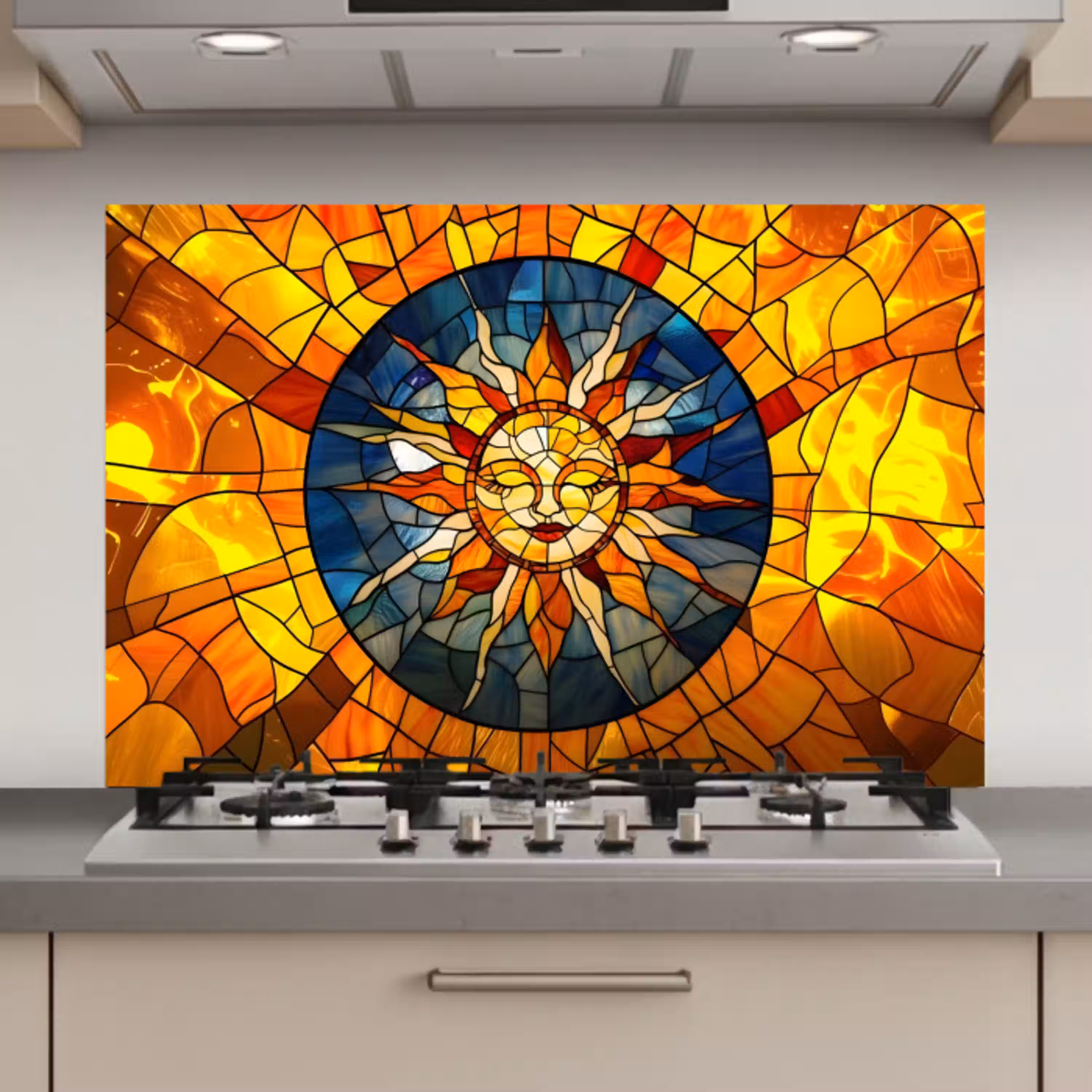 Mozaïek - Zon - Geel - Cirkel keuken achterwand spatscherm klein -3d_website