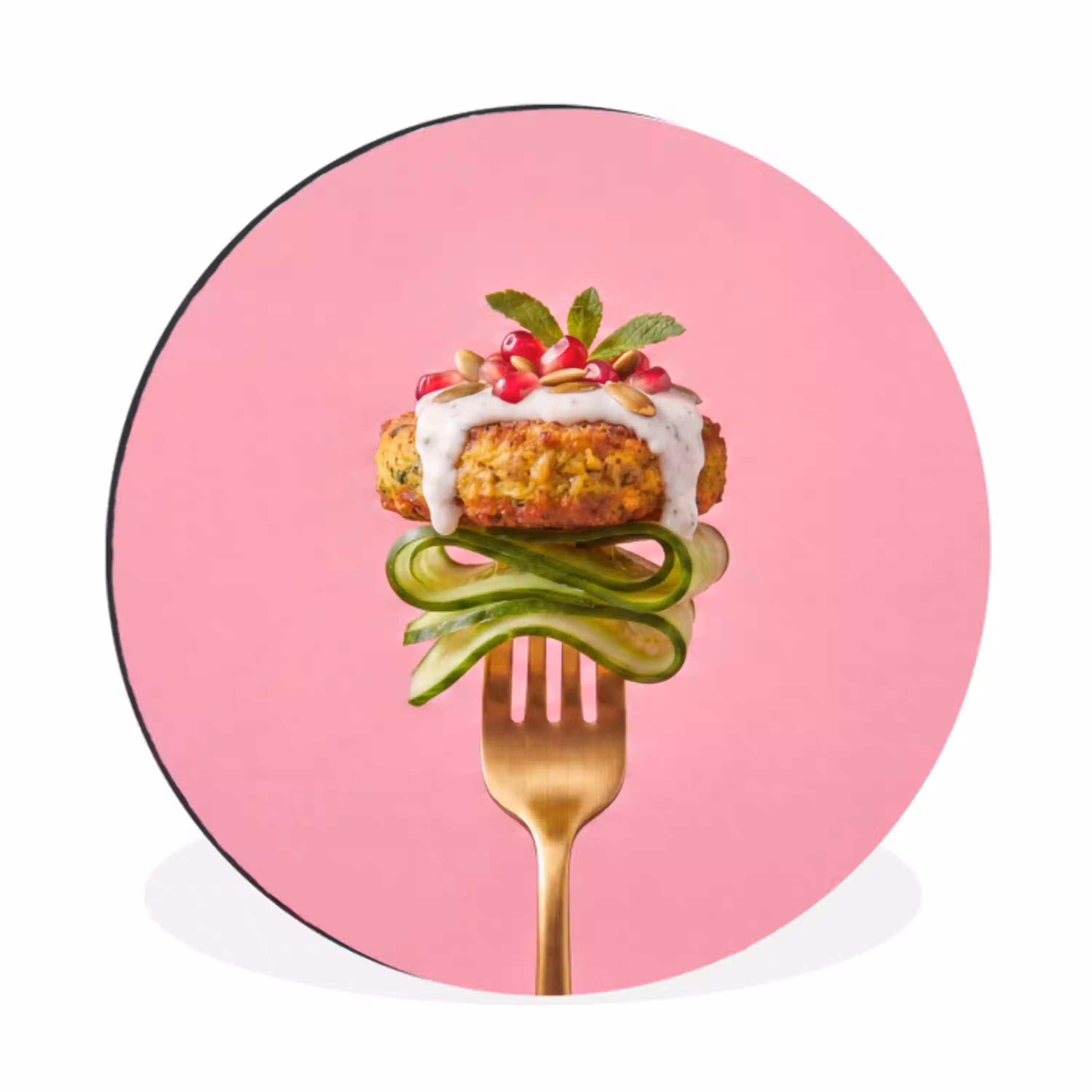 Eten - Vork - Roze Wandcirkel aluminium klein -3d