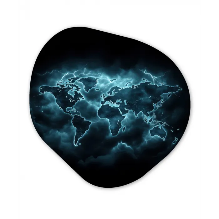 Wereldkaart - Bliksem - Blauw Wandcirkel Organisch Forex 3mm klein -3d