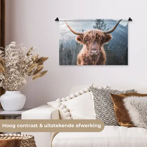 Schotse hooglander - Koe - Dieren - Berg - Natuur Wandkleed katoen klein -sfeer1