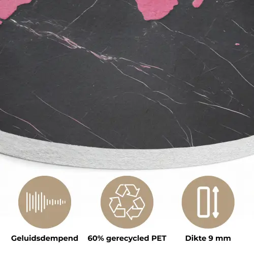 Wereldkaart - Roze - Marmer Akoestische PET Vilt - Rond klein -closeup_NL