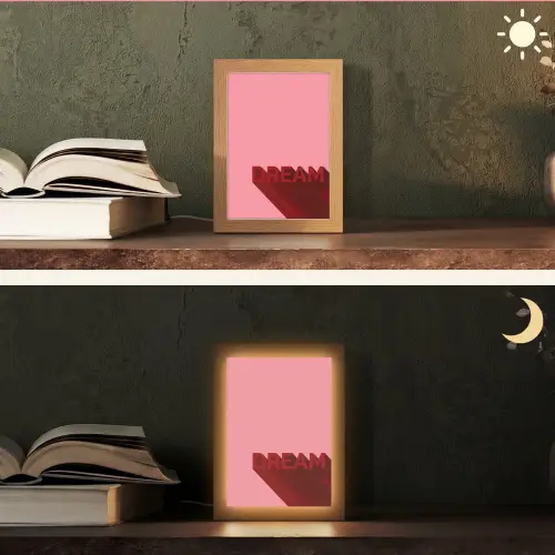 Dream - 3D - Rood - Roze Light Box met kabel (Tafellamp) klein -sfeer3