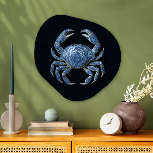 Krab - Delfts blauw - Dieren Wandcirkel Organisch Aluminium middel -sfeer2