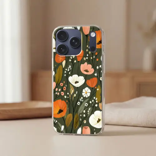 Bloemen - Illustratie - Groen Telefoonhoesje iPhone 17 Pro klein -sfeer2