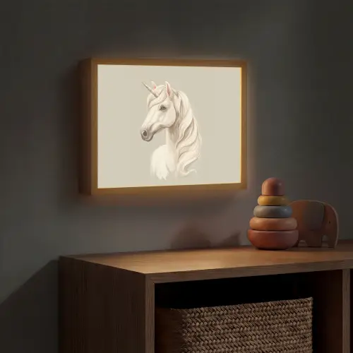 Eenhoorn - Wit - Getekend Light Box met batterij (Wandlamp kind) middel -sfeer5_kind