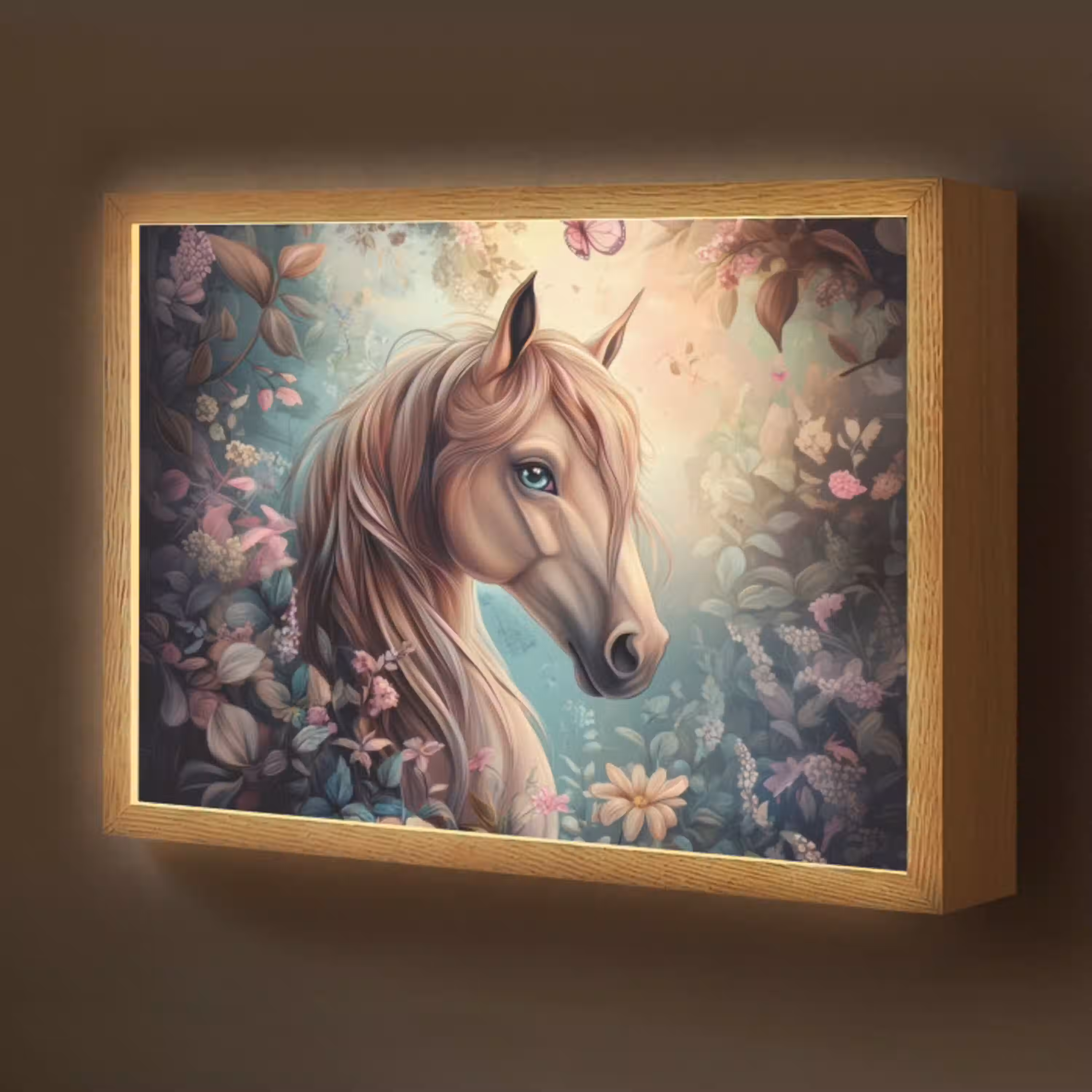 Paard - Bloemen - Vlinders Light Box met batterij (Wandlamp kind) middel -z3d_website