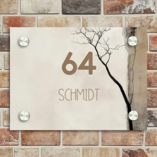 Boomsilhouet beige achtergrond - Modern Naambord Rechthoek middel -sfeer3