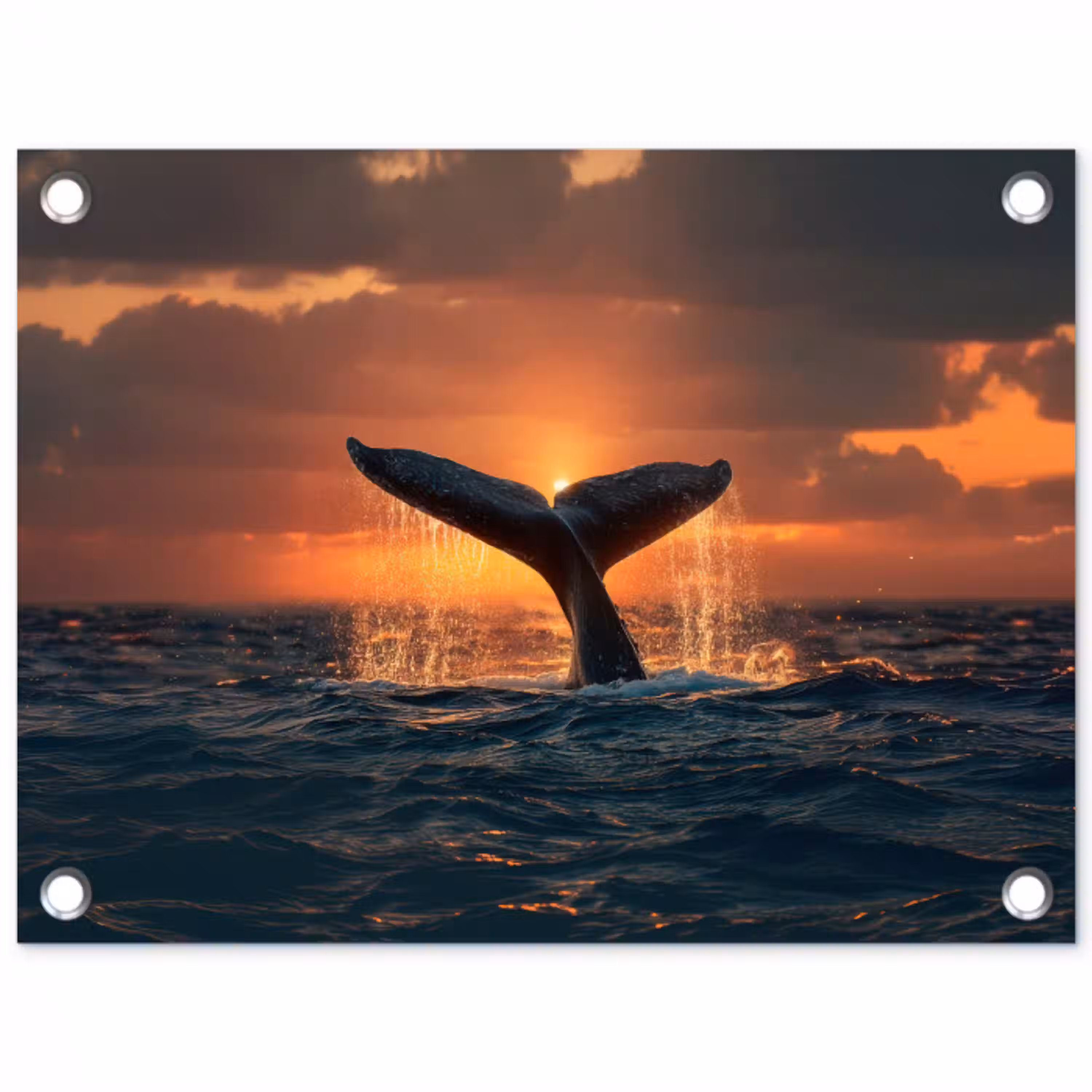 Walvis staart - Water - Zonsondergang tuinposter los doek klein -3d