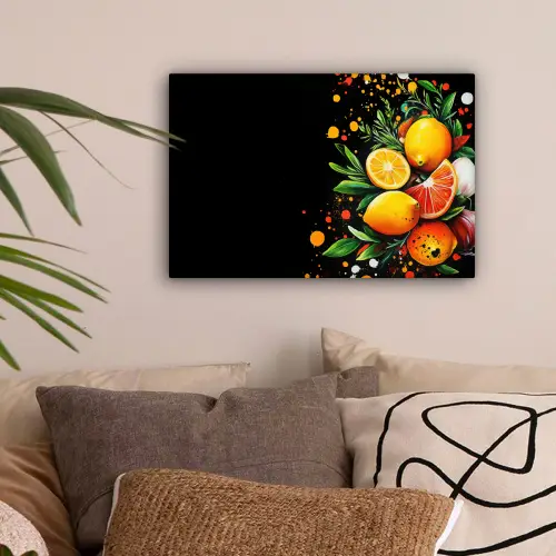 Citroenen - Zwart - Kruiden - Graffiti - Verf canvas 2cm klein -sfeer1