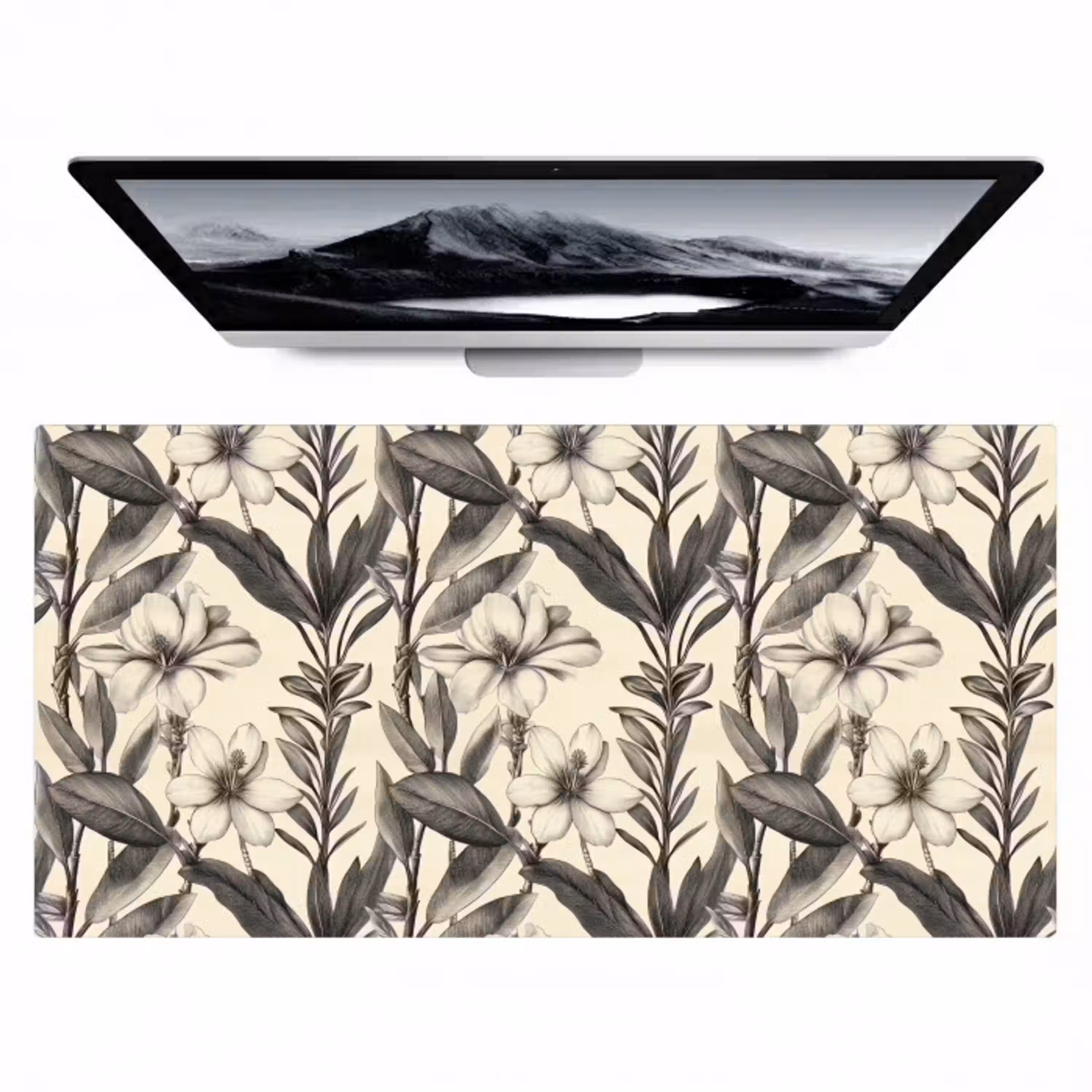 Klassiek - Botanisch - Zwart - Beige Muismat XXL klein 681 -zzz3d