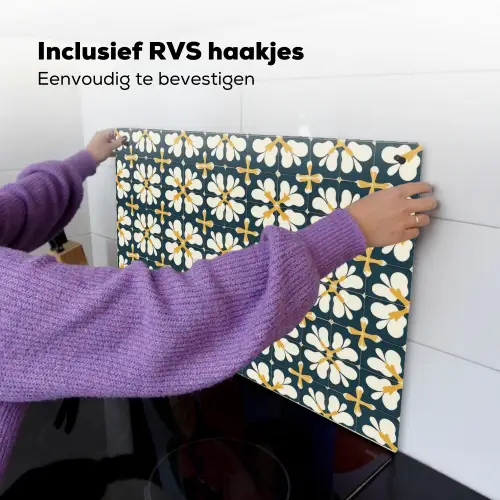Motief - Tegel - Okergeel Inductie beschemer met haakjes klein 777 -ky-ophangen-nl