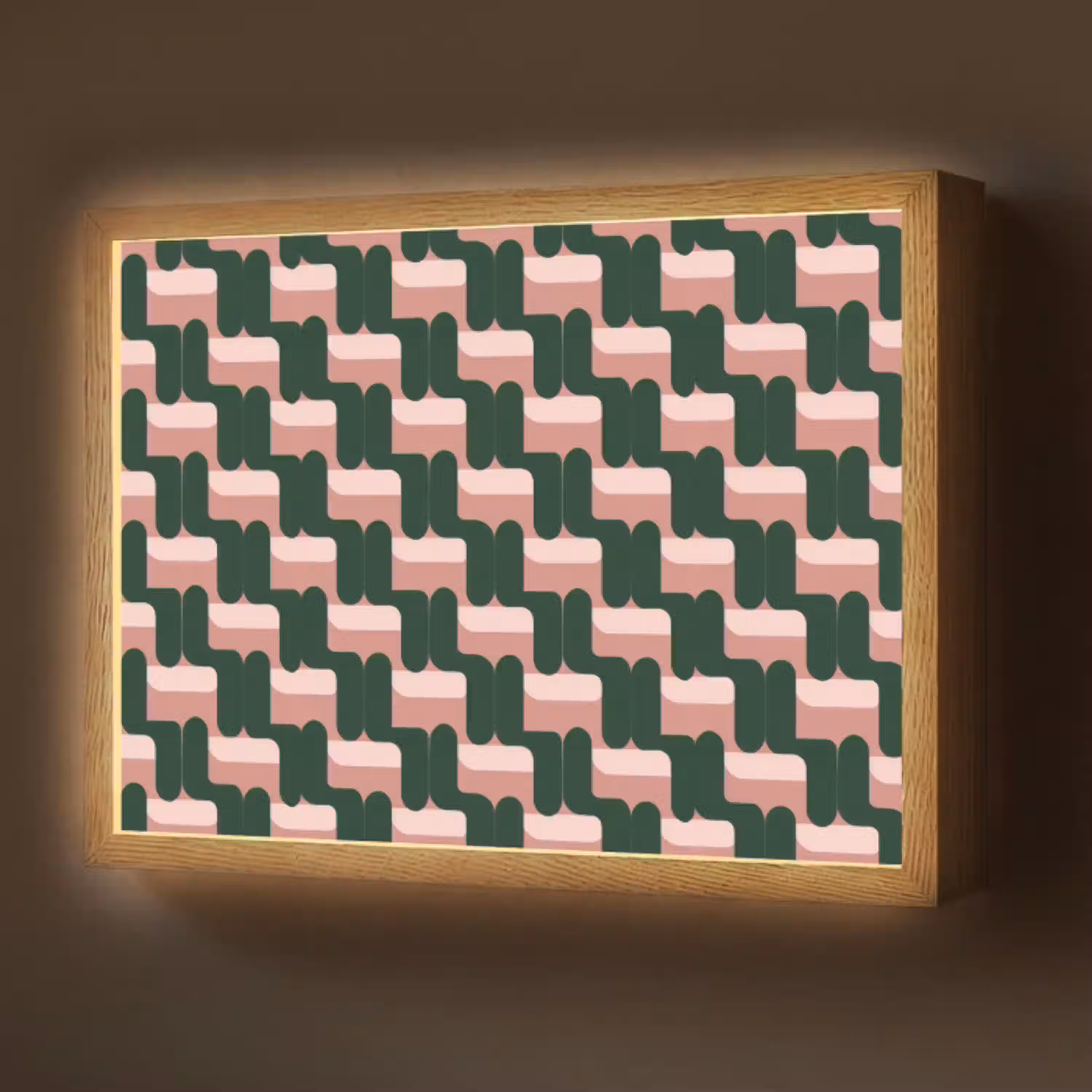 Vlechtpatroon - Groen - Roze - Geometrisch Light Box met batterij (Wandlamp) middel 907 -z3d_website