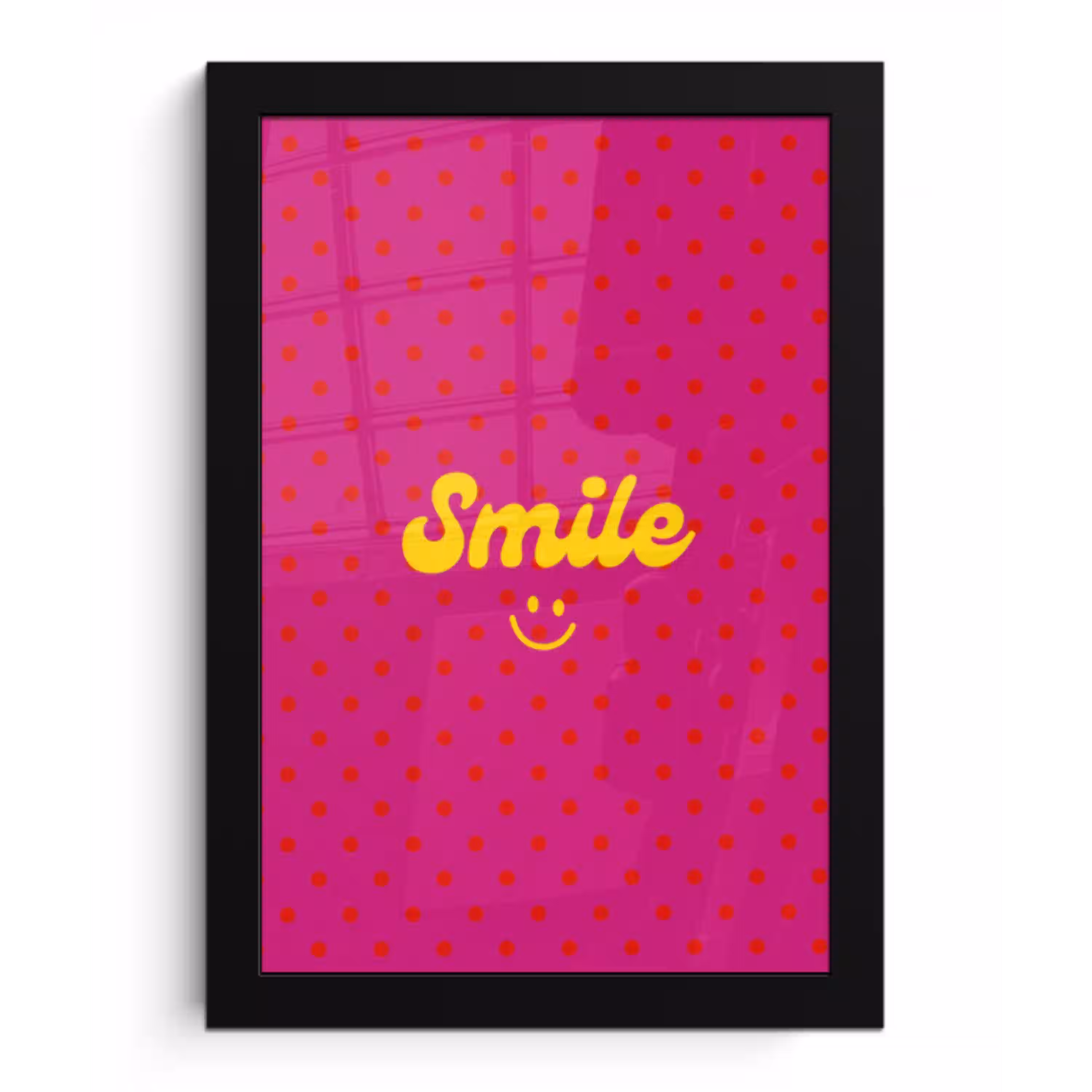 Smile - Stippen - Geel - Smiley - Roze fotolijst zwart zonder passe partout klein -3d