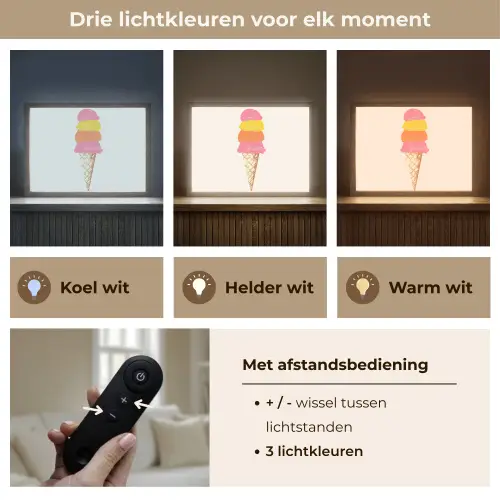 Schepijs - Hoorntje - Illustratie - Minimalistisch Light Box met batterij (Wandlamp) middel -USP_lichtkleurNL