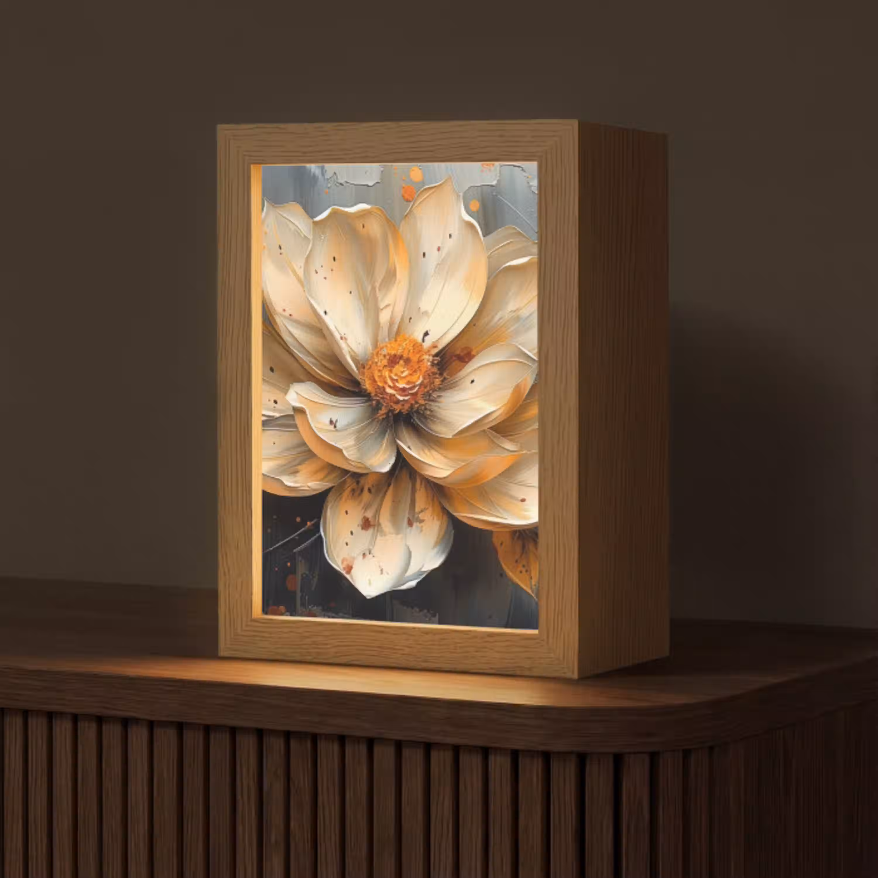Bloemen - Goud - Kunst - Zwart - Modern Light Box met kabel (Tafellamp) klein -z3d_website