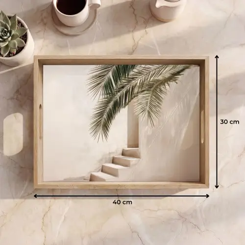 Palmboom - Schaduw - Trap - Beige Dienblad Rechthoek middel -USP_Formaat