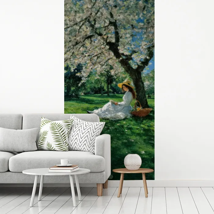 Vrouw - Boom - Boek - Mandje fotobehang vinyl groot -woonkamer