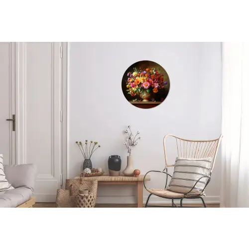 Kleuren - Boeket - Vaas - Hout Wandcirkel aluminium klein -woonkamer