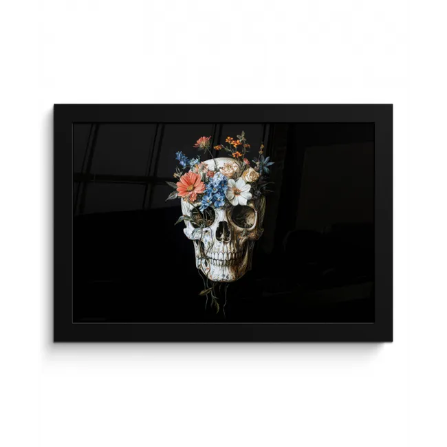 Bloemen - Schedel - Kleurrijk fotolijst zwart zonder passe partout klein -3d