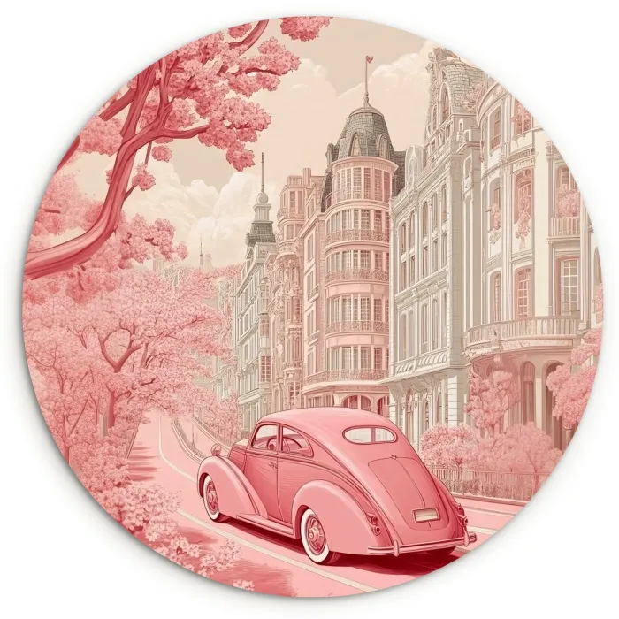 City - Car - Pink Wandcirkel kunststof plaat 5mm dik klein -3d