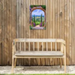 Doorkijk - Toscane - Landschap - Poort Tuinposter op houten frame 2 cm dik klein -sfeer4