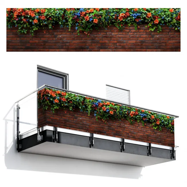Balkonscherm - Bloemen - Muur - Groen - Oranje