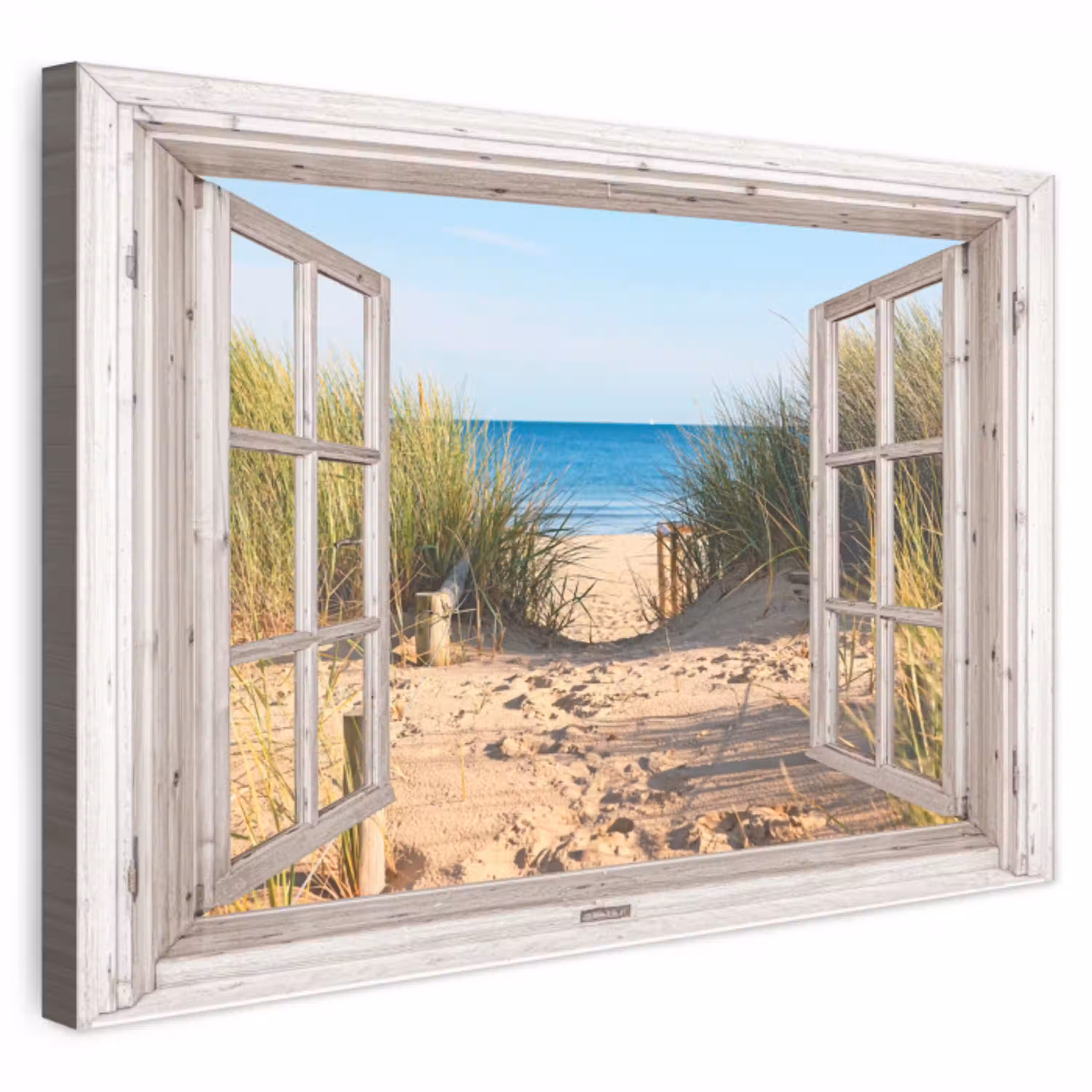 Doorkijk - Strand - Zee - Duinen - Zand - Water - Helmgras canvas 2cm klein -3d