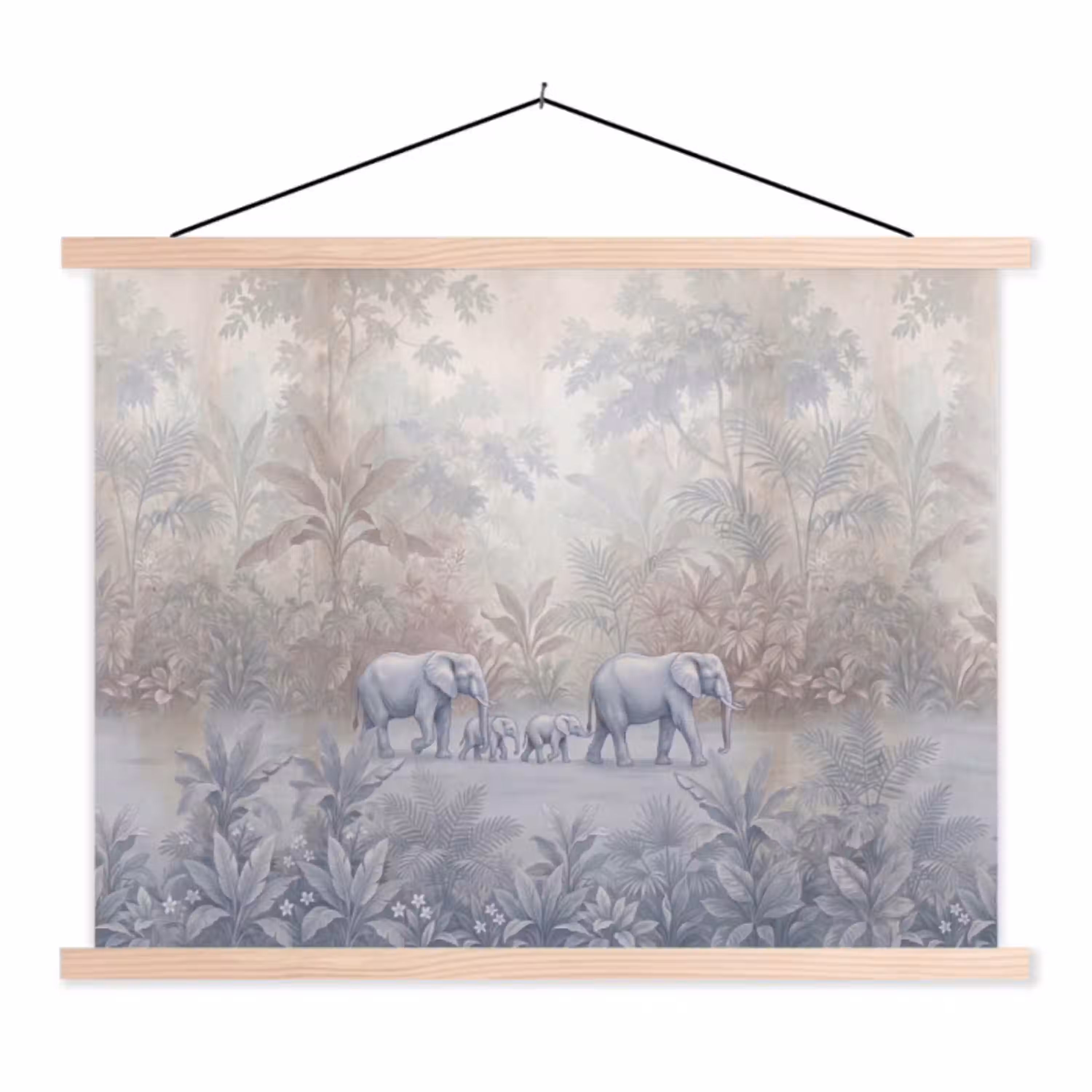 Olifant - Familie - Jungle - Illustratie - Grijs textielposter latten blank klein -3d