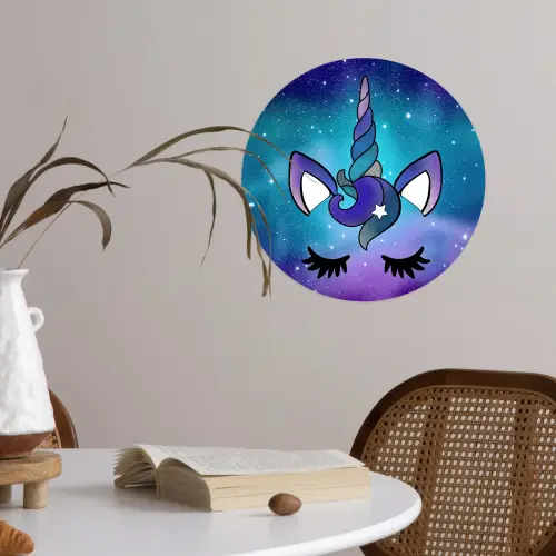 Eenhoorn - Sterrenhemel - Ster - Blauw Wandcirkel behangsticker klein -sfeer3