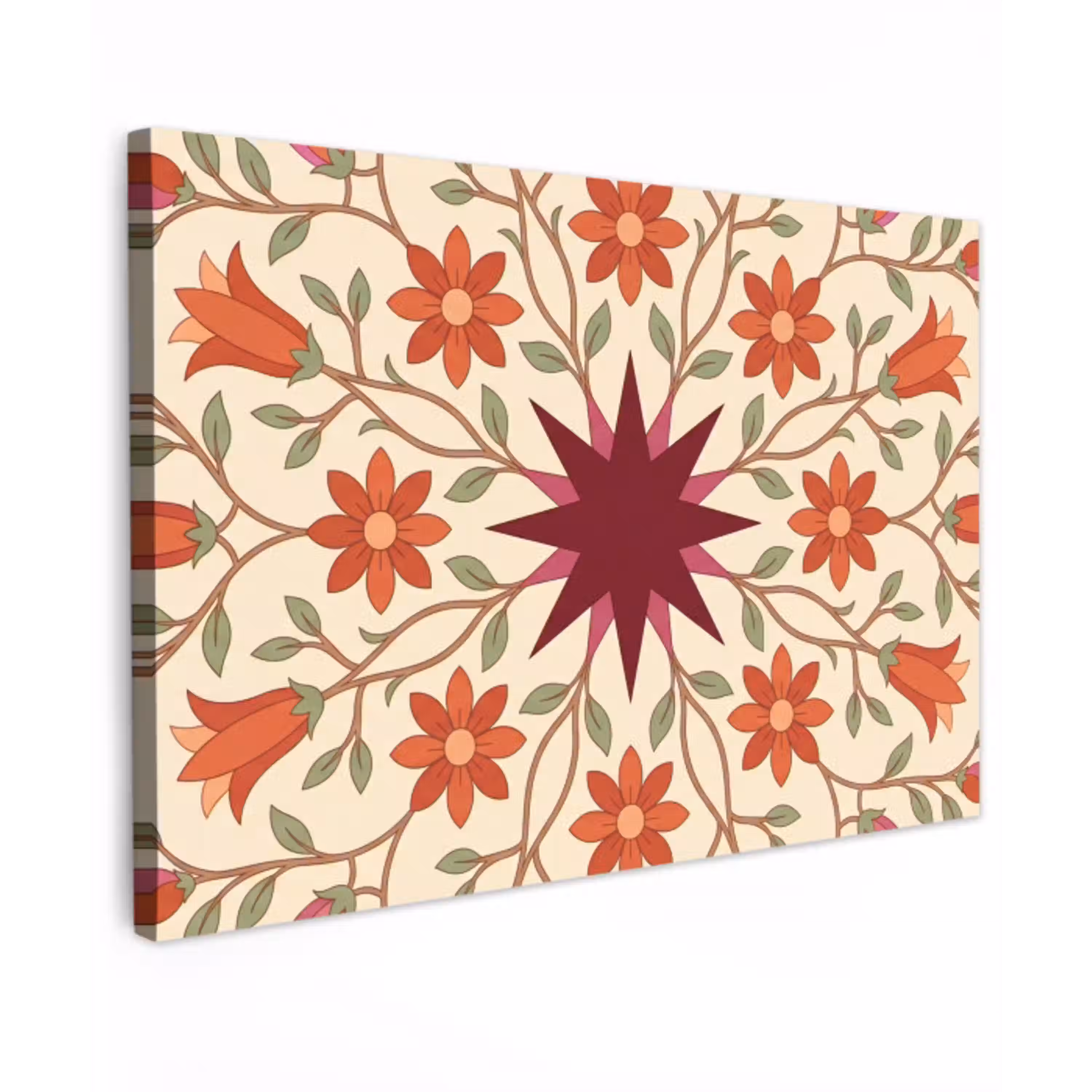 Bloemen - Mandala - Decoratief - Rood canvas 2cm klein -z3d