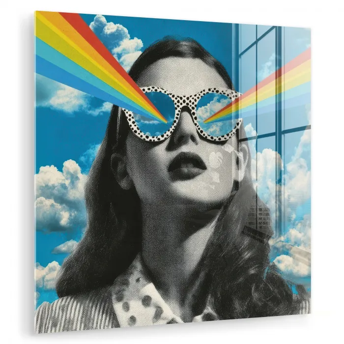 Vrouw - Bril - Regenboog - Wolken plexiglas 5mm klein -zzzproduct_nieuw