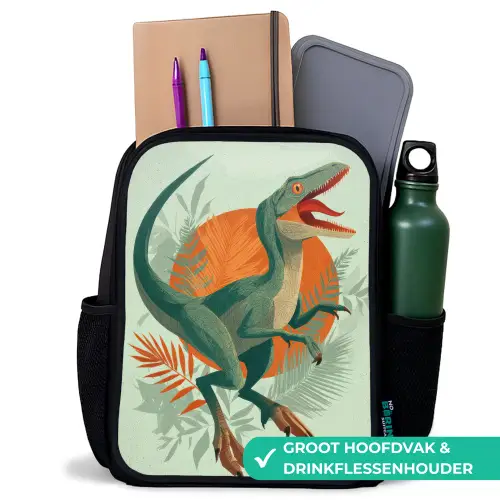 Dino - Bladeren - Grafisch - Groen Rugzak - Zwart middel -inhoud_NL