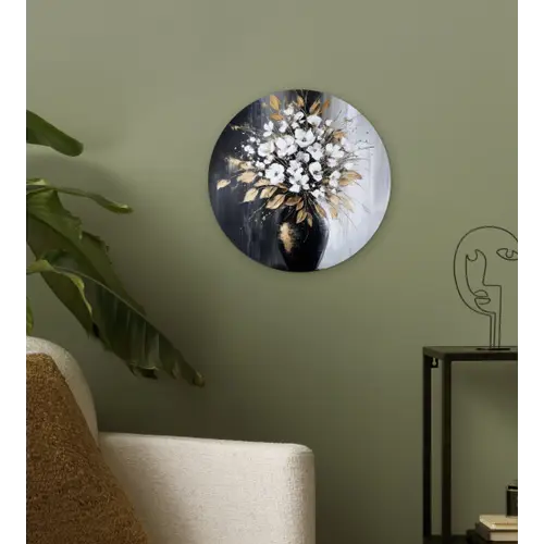 Bloemen - Wit - Vaas - Abstract Wandcirkel plexiglas klein -sfeer3