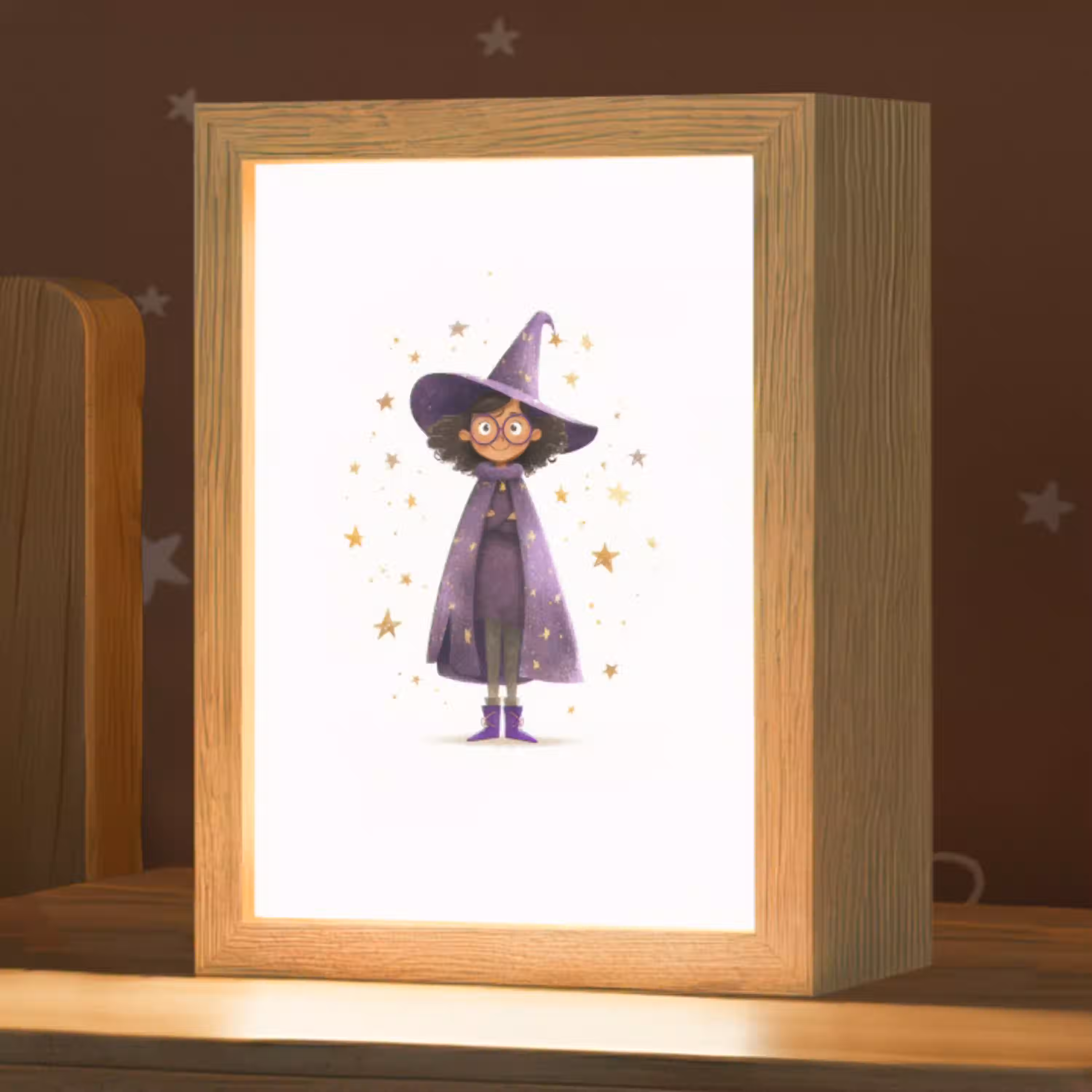 Heks - Paars - Sterren - Heksenhoed Light Box met kabel klein -zzz_3d_website