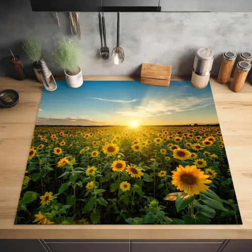 Zonsondergang - Bloemen - Zonnebloem - Horizon - Landschap Inductie beschermer vinyl 3mm middel -sfeer5