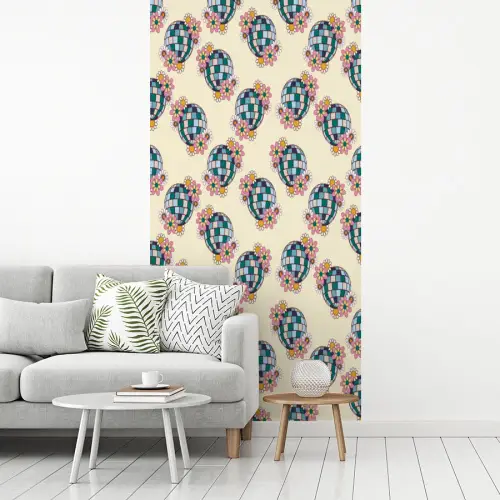 Retro - Disco - Bloemen - Discobal fotobehang vinyl groot 64 -woonkamer