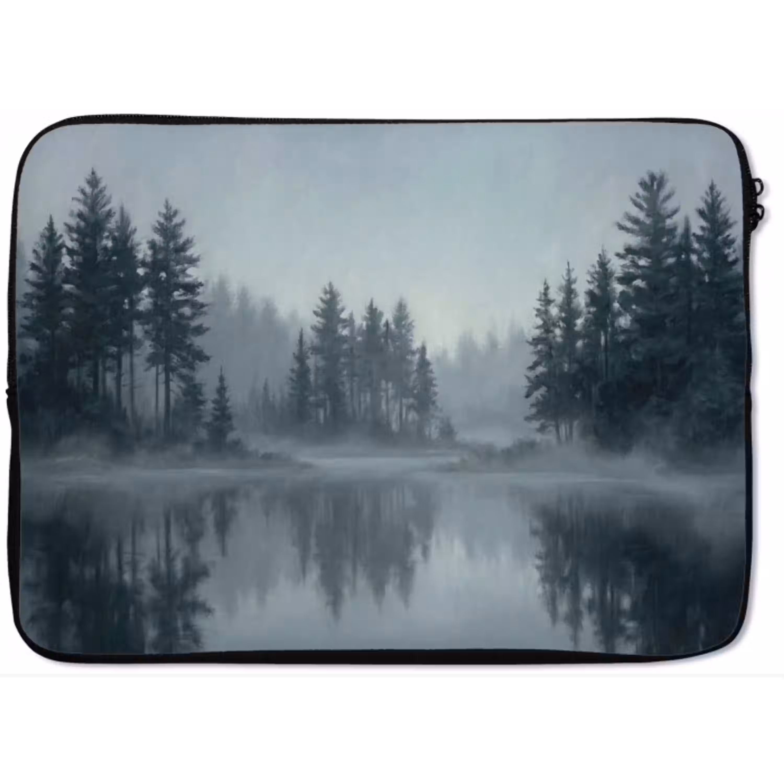 Bos - Meer - Mist - Natuur - Grijs laptophoes neopreen klein -zkaufland3dotto