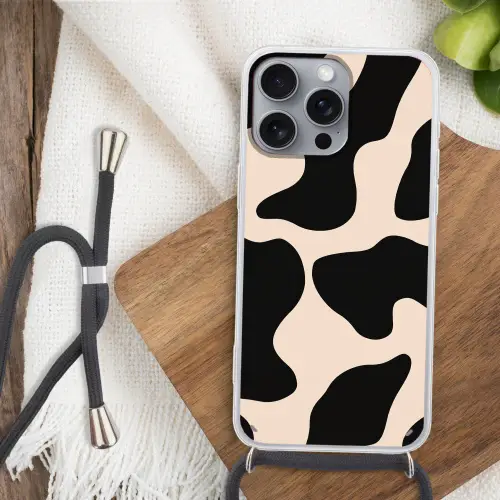 Vlekkenpatroon - Koe - Beige Hoesje iPhone 16 Pro Max met koord klein -sfeer4