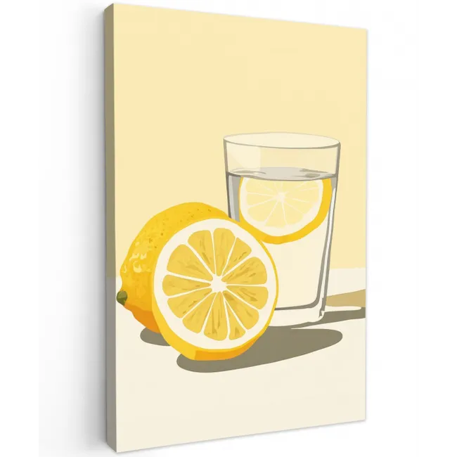 Glas - Citroenschijfjes - Geel Tuinposter op houten frame 2 cm dik middel -3d