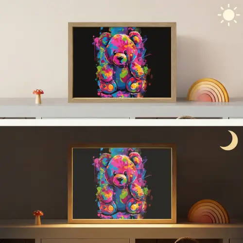 Beer - Verf - Kleurrijk - Knuffeldier Light Box met batterij (Wandlamp kind) middel -sfeer3_kind
