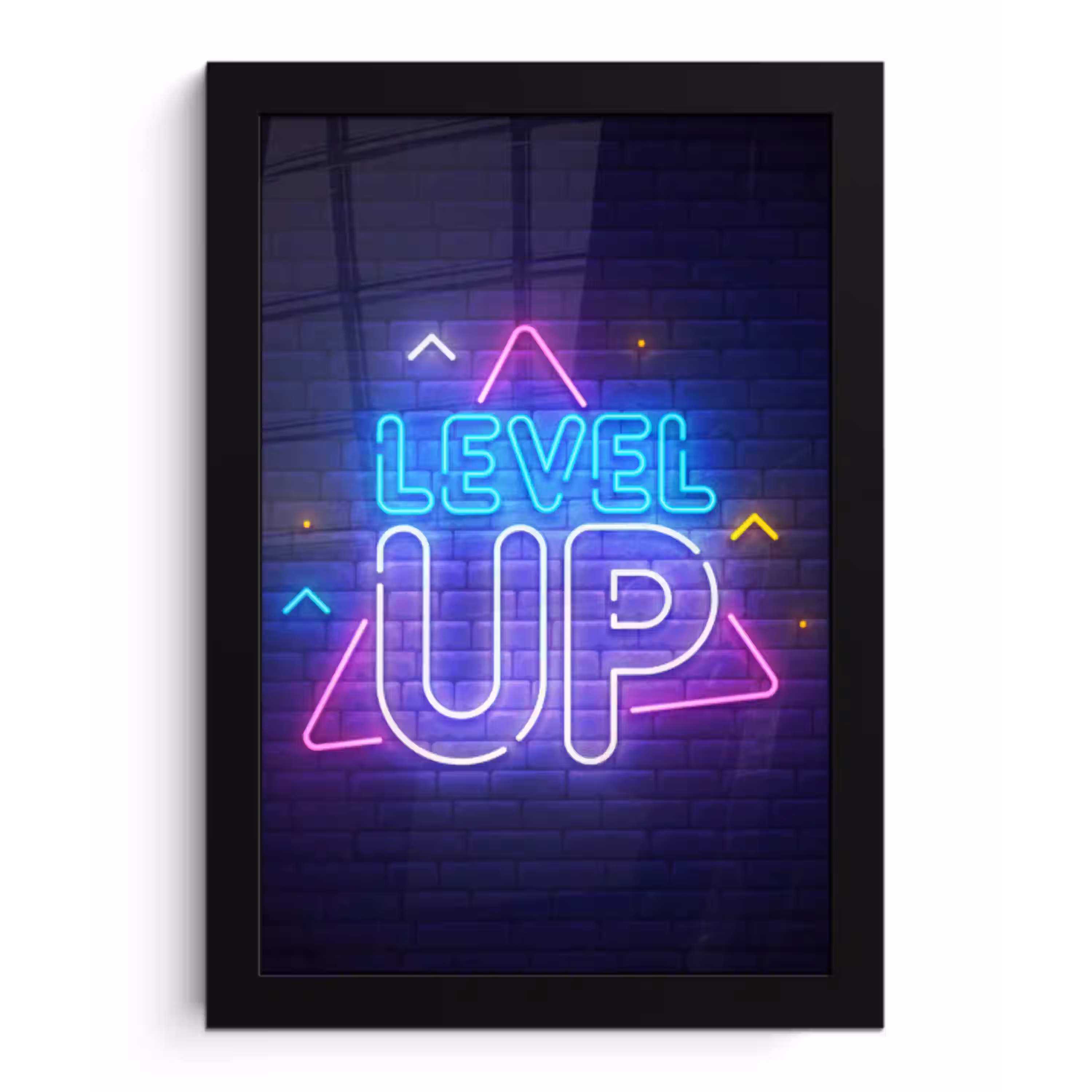 Gaming - Neon - Level Up - Quotes - Gamen fotolijst zwart zonder passe partout klein -3d